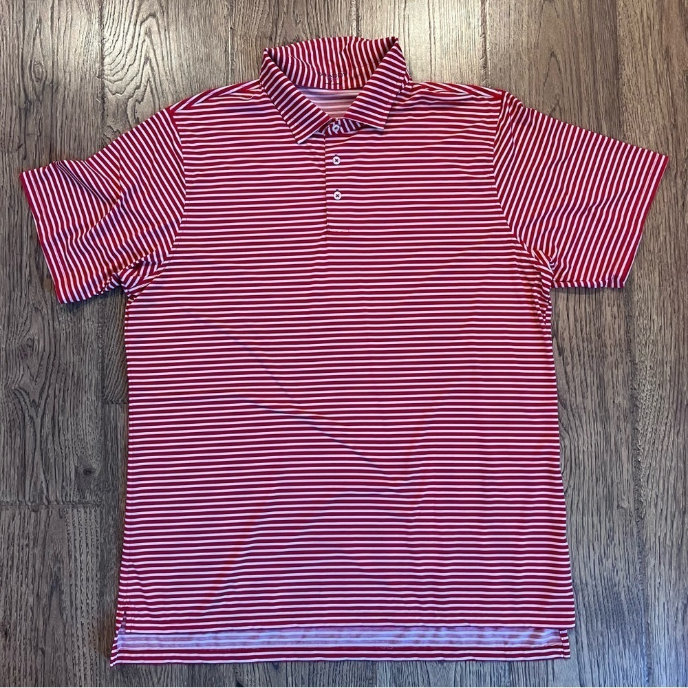 Draddy Sport Red White Striped Mens Polo Short Sleeve Golf XL EUC